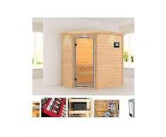karibu massivholzsauna »yassin«, 196/146/187 cm, 3,6 kw bio-kombiofen mit ext. strg