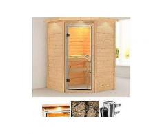 karibu massivholzsauna »alicja«, 144/144/198 cm, 3-6-kw plug & play mit int. strg.