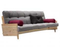 Schlafsofa INDIE inkl. Dekokissen, Gestell und Stofffarbe auswählbar mit Futon Matratze und 3 Kissen, Natur (101) | Gris Lonetta (746)