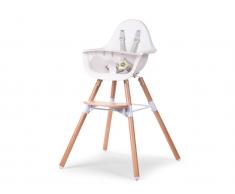 2 in 1 Hochstuhl mit Gurt und Bügel, Evolu 2, Sitz Weiß Füße Buche, Childhome