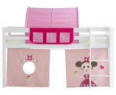 Spielbett Flexa Basic HIT, Weiß lasiert mit Gerader Leiter inkl. Prinzessin Vorhang, Betttaschen und Tunnel
