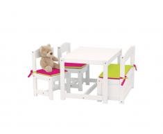 Hoppekids Kinder Sitzgruppe Weiß, 1 Bank, 2 Stühle und 1 Tisch, 4-Teilig