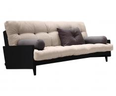 Schlafsofa INDIE inkl. Dekokissen, Gestell und Stofffarbe auswählbar mit Futon Matratze und 3 Kissen, Schwarz (102) | Vision Lonetta (747)