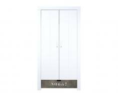 Kleiderschrank 2-türig Basic Wood Weiß, Bopita Schubladenfronten in verschiedenen Farben erhältlich, Grey Wash (56)