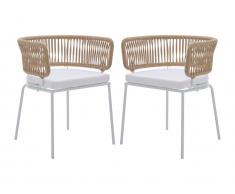 Gartensessel 2er Set - Metall & Seile - Beige & weißes Kissen - PISTO von MYLIA