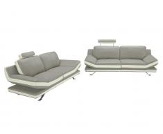 Couchgarnitur Leder 3+2 LATIKA - Grau/Elfenbein