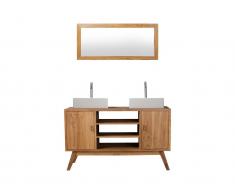 Badmöbel mit Doppelwaschbecken + Spiegel - 135 cm - Teakholz - GIANYAR