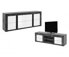 Sparset: Sideboard + TV-Möbel - Schiefer-Optik & Weiß lackiert - ESSIA