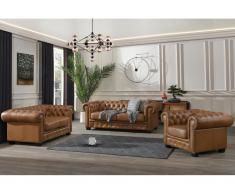 Chesterfield Ledersofa 2-Sitzer - Büffelleder - Karamellbraun - BRENTON