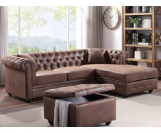 Chesterfield Ecksofa - Microfaser Vintage Look - Braun - TOLEDO