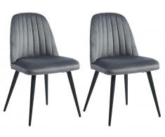 Stuhl 2er-Set - Samt & schwarzes Metall - Grau - ELEANA
