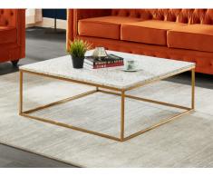 Couchtisch Design Terrazzo & Metall ARETHA - Gold/Weiß