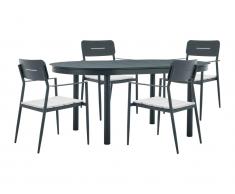 Garten-Essgruppe: Tisch ausziehbar 170/240 cm + 4 stapelbare Sessel - Aluminium - Anthrazit - LOTTYS von MYLIA