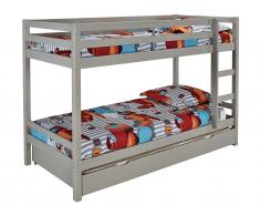 Etagenbett Massivholz ANICET 2x90x200cm & extra Ausziehbett 90x190cm - Kiefer Grau