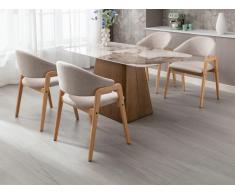 Stuhl mit Armlehnen 6er-Set - Stoff & Kautschukholz - Beige - SOLUNA
