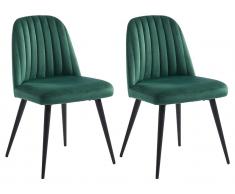 Stuhl 2er-Set - Samt & schwarzes Metall - Grün - ELEANA