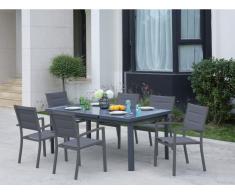 Garten-Essgruppe OLERON - Aluminium: Tisch ausziehbar B 180/240 cm & 6 stapelbare Sessel