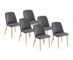 Stuhl 6er-Set - Samt & Holzoptik Metall - Grau - MINAGRI