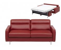 Schlafsofa Leder Express Bettfunktion mit Matratze 3-Sitzer Veronique - Standardleder - Rot