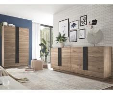 Kleiderschrank mit 2 Türen - B. 121 cm - Schwarz & Naturfarben - BARANO