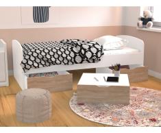 Bett LOUANE - 3 Schubladen - 90 x 190 cm - Weiß & Eiche