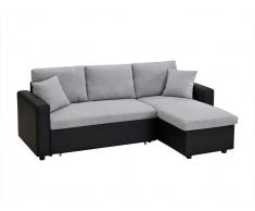 Ecksofa mit Schlaffunktion GAZUR - Stoff & Kunstleder - Ecke wechselbar - Schwarz & Grau