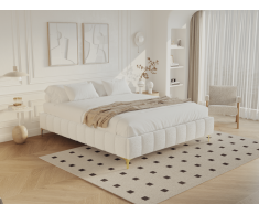 Deko-Polster-Bettgestell - 160 x 200 cm - Bouclé-Stoff & goldfarbene Füßen - SHEN von YSMÉE