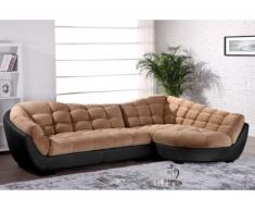 XXL Ecksofa Rundecke Leder Microfaser Leandro - Karamell & Schwarz - Ecke Rechts