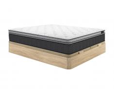 Set aus Bettgestell mit Bettkasten + Taschenfederkernmatratze & Topper - 180 x 200 cm - Hybridmatratze - Stärke 30 cm - Holzfarben hell - GAMIANI von YSMÉE