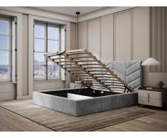 Bett mit Bettkasten - 180 x 200 cm - Strukturstoff - Grau - JUSTANI