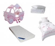 Sparset Kinderzimmer: Kinderbett PRINZESSIN + Lattenrost + Matratze + Bettdecke + Kopfkissen