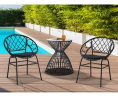 Garten Sitzgruppe Polyrattan SOUGIA - Tisch & 2 Stühle - Schwarz