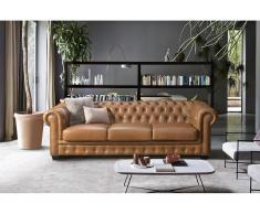 Chesterfield Ledersofa 4-Sitzer - Büffelleder - Karamellbraun - BRENTON