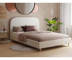 Doppelbett - Bouclé-Stoff - 160 x 200 cm - Elfenbeinfarben - SANTADI