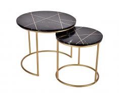 Couchtisch 2er-Set Marmor & Metall ORNEA - Schwarz & Goldfarben
