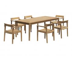 Garten-Essgruppe: 1 Tisch L 200 cm + 6 Sessel - Teakholz - Holzfarben hell - ALLENDE von MYLIA