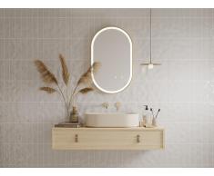 Badezimmerspiegel oval mit Beleuchtung - beschlagfrei - 50 x 80 cm - Goldfarbene Kontur - ALARICO
