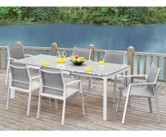 Gartenmöbel Essgruppe Aluminium PALAOS (7-tlg.) - Grau: Ausziehbarer Esstisch + 6 Sessel