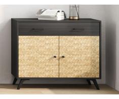 Sideboard mit 2 Türen & 1 Schublade - Rattanmotif & Schwarz - WACO