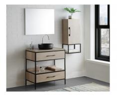 Komplettbad YAMINA - Unterschrank + Waschbecken + Spiegel + Oberschrank - Holz-Optik