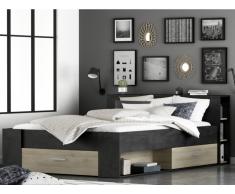 Bett mit Stauraum LEONIS - 140x190cm - Anthrazit/Eichenholzfarben