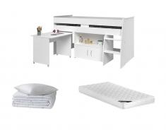 Sparset Kinderzimmer: Hochbett mit Schreibtisch MARCELLE 90 x 200 cm + Matratze + Bettdecke + Kopfkissen