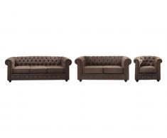 Couchgarnitur 3+2+1 - Microfaser - Vintage-Look - CHESTERFIELD