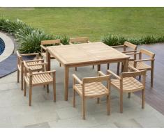 Garten-Essgruppe: 1 quadratischer Tisch + 8 Sessel - Teakholz - Holzfarben hell - ALLENDE von MYLIA