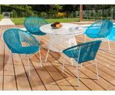 Polyrattan Essgruppe Kelios (5-tlg.) - Blau & Weiß