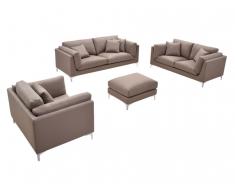 Couchgarnitur Stoff 3+2+1 mit Sitzhocker FLAKE - Taupe