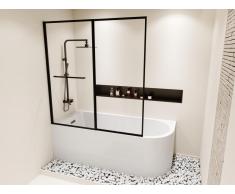 Duschbadewanne mit schiebbarer Duschtrennwand - Weiß - 240 L - Ecke links - ANIKA