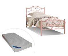 Set Metallbett LEYNA + Matratze Zeus - 90x190cm - Rosa