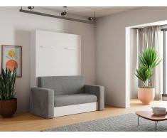 Schrankbett mit Sofa & manueller vertikaler Öffnung - 140 x 200 cm - Grau & Weiß - MALINA