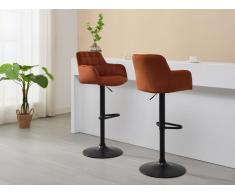 Barhocker 2er-Set - Samt & schwarzes Metall - Höhenverstellbar - Terracotta - PEGA von Pascal MORABITO